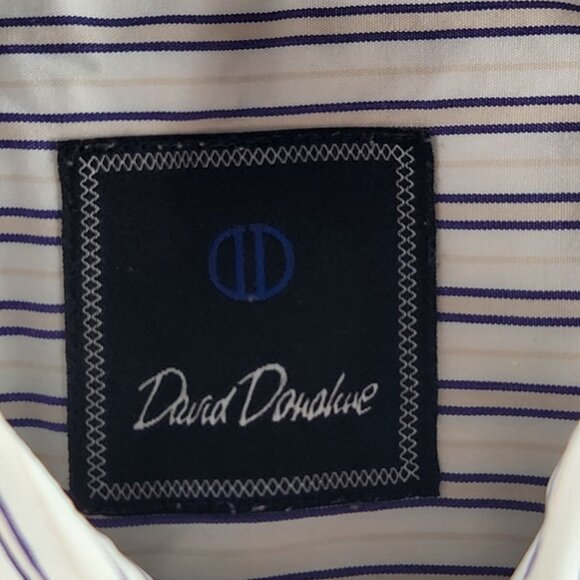 David Donahue Button Up Long Sleeve Striped Colorful Purple Yellow 15.5 32/33 - Picture 10 of 14